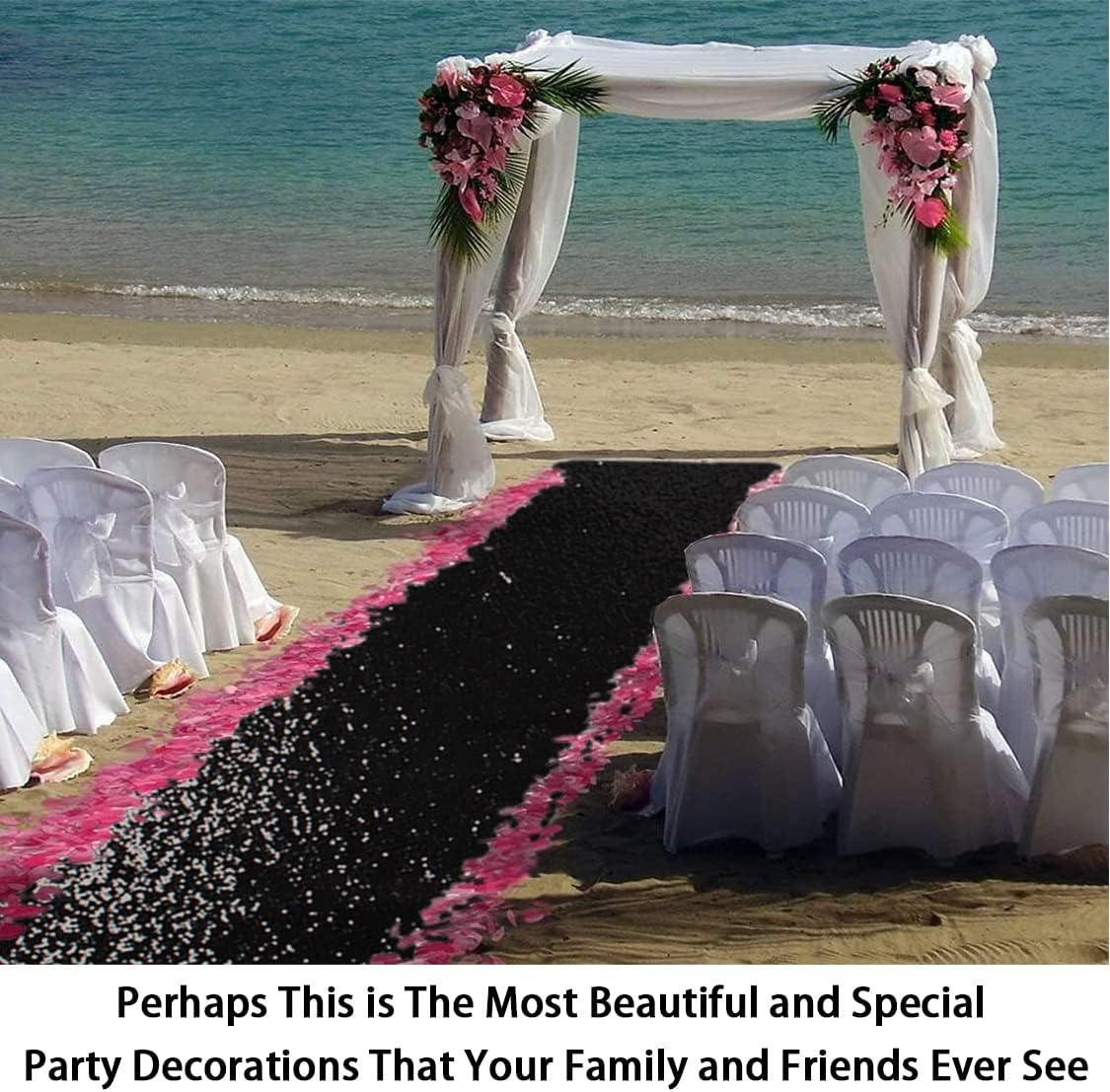 ShinyBeauty 4FT x 15FT Black Aisle Runner Tape | Shimmer Fabric Wedding Floor Runners with Glitter Carpet for Elegant Events
