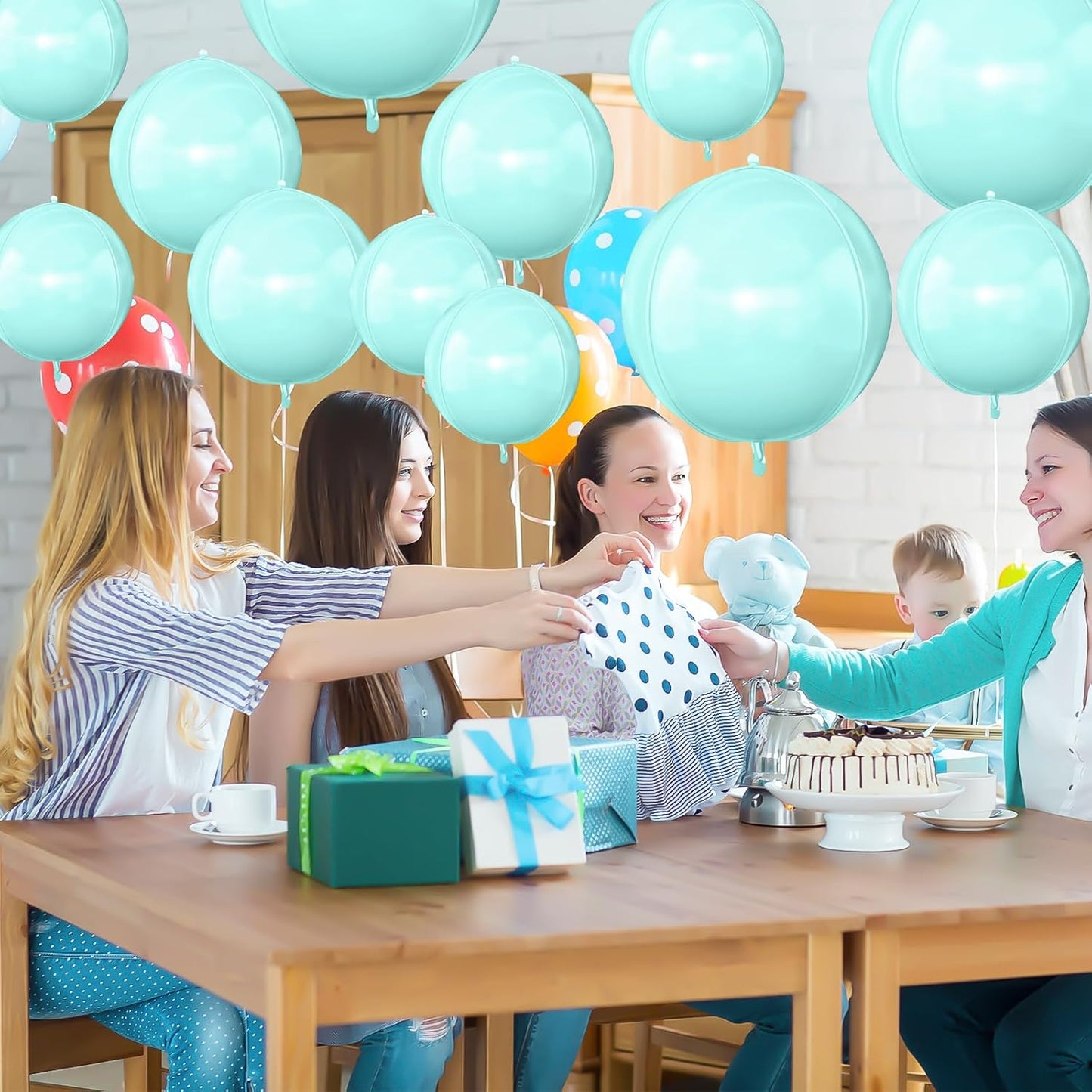 12Pcs Baby Blue Round Foil Balloons, 22" 15" 10" 4D Helium Ball Balloon, Metallic Pastel Teal Blue Foil Balloon for Birthday Wedding Baby Shower Blue Theme Prom Anniversary Party Decorations