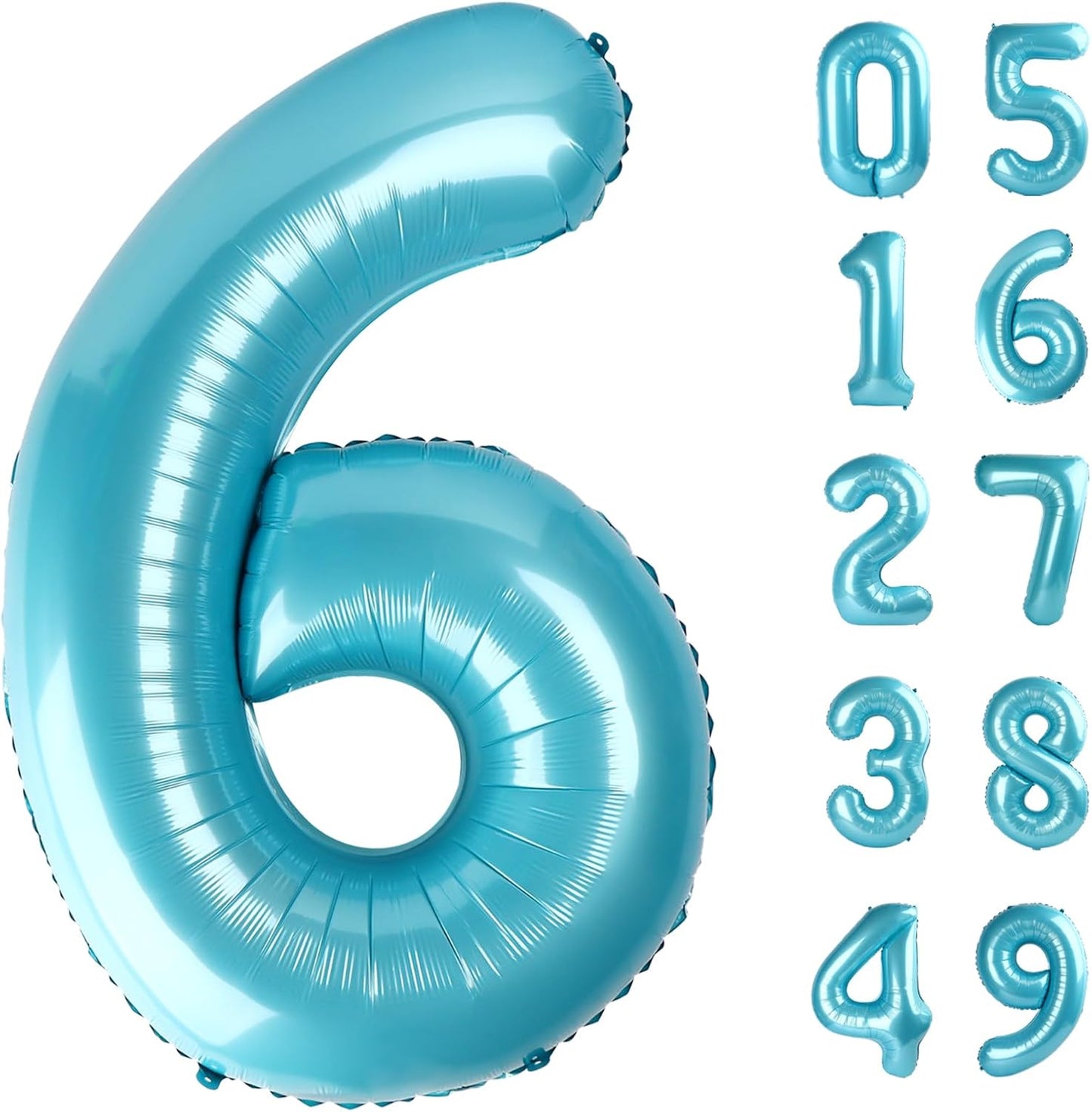 Pearl Blue 6 Number Balloon, 40 Inch Mylar Foil Number 6 Birthday Balloon, Digital Balloons for 6 16 Boy Girl Party Decorations Supplies, Big Helium Balloon for 26 36 46 60 Men Women Anniversary