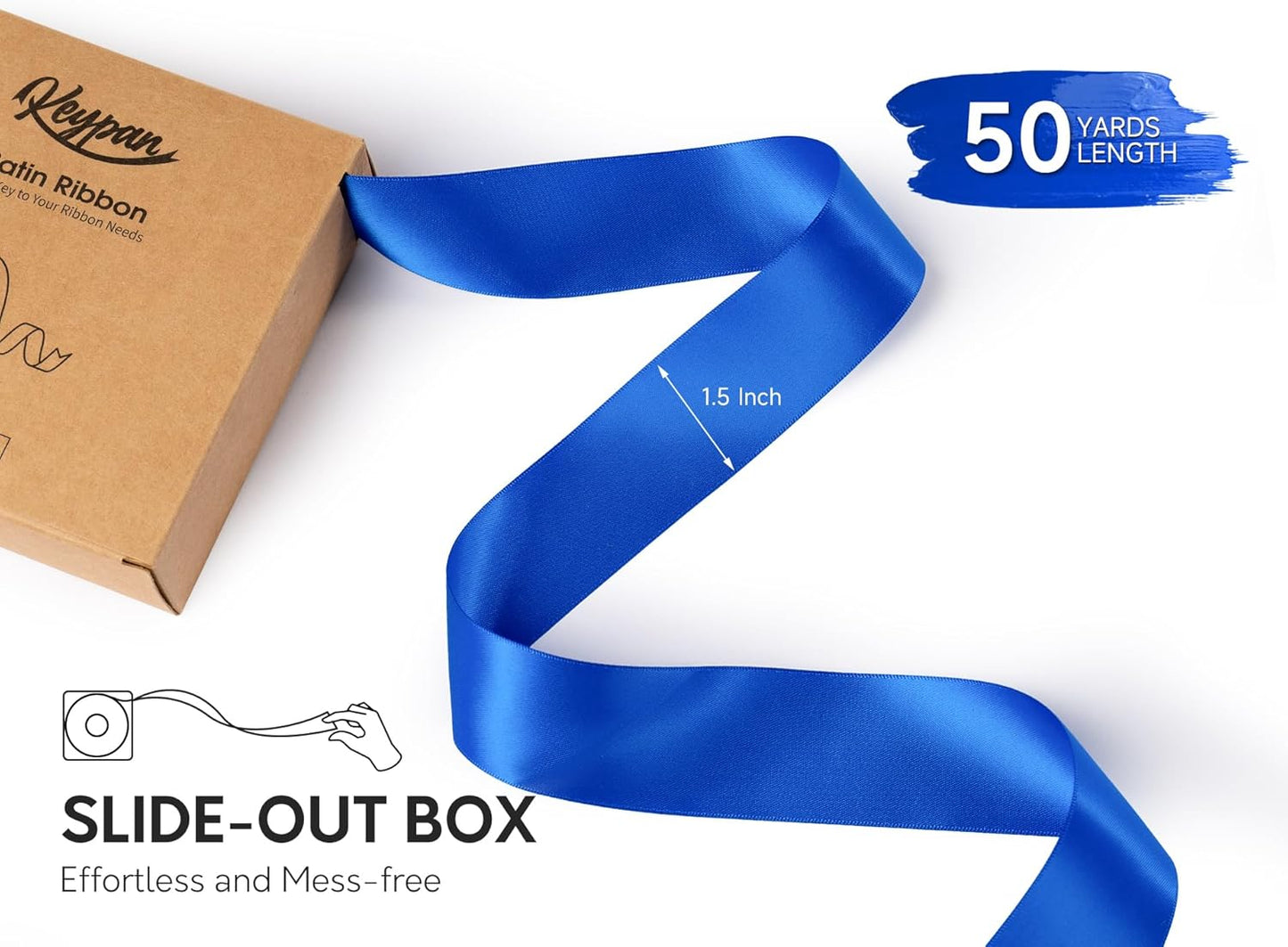 Royal Blue Satin Ribbon 1-1/2 Inch x 50 Yards Double-Faced Ribbons for Gift Wrapping Flower Bouquet Wedding Paper Bows Invitations Crafts