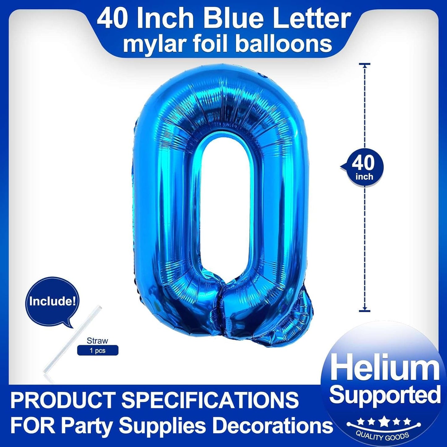 40 Inch Blue Letter Q Balloons, DIY Phrase Foil Alphabet Letter Q Balloons DIY Word Q Banner for Birthday Anniversary Celebration Graduation Party Supplies Decoration