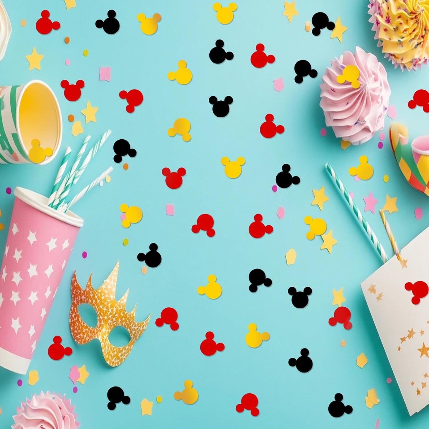 Mini Mouse Confetti Party Decorations – Red, Yellow, Black Foil Table Confetti for Kids Birthday Party Supplies, Baby Shower, Theme Events – Shiny Foil Material 2000 Pcs
