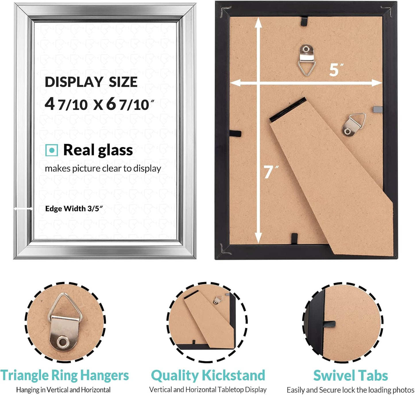 LaVie Home 5x7 Picture Frames (12 Pack, Silver) Simple Designed Photo Frames for Wall Mount Display, Set of 12 Classic Collection