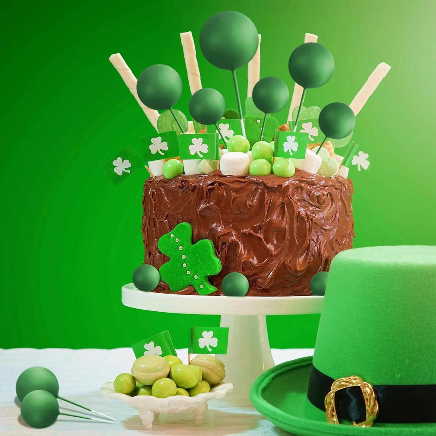 ASTARON 20 Pcs Ball Cake Topper Decorations Mini Balloons Cake Topper Sticks Dark Green Balls Cake Picks Cake Topper Balls Cake Decorations for Christmas Wedding Birthday Cake Decorations