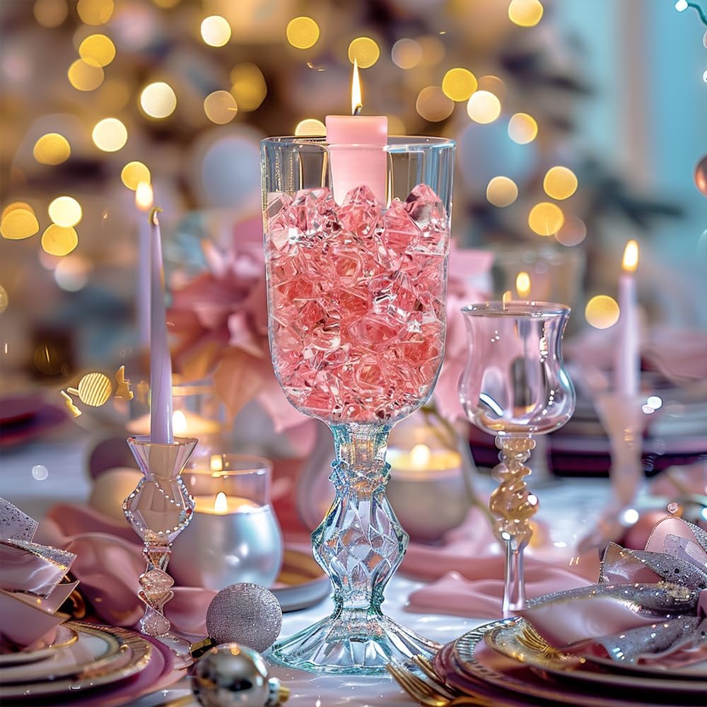 HappyFiller 15 OZ Pink Faux Ice Rocks 170 PCS Fake Crystal Cubes Stones Acrylic Gem for Glass Vase Fillers,Floral Display,Wedding Centerpieces,Party Deecor,Crafts,Table Scatter,Home Decoration