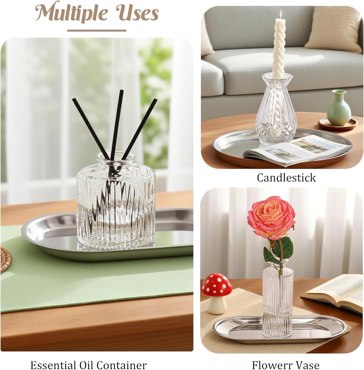 6Pcs Glass Bud Vase Set,Small Flower Vase for Tables Centerpieces Decor, Mini Vintage Clear Vase for Home,Wedding,Party Decorations（6 Pcs，Clear）