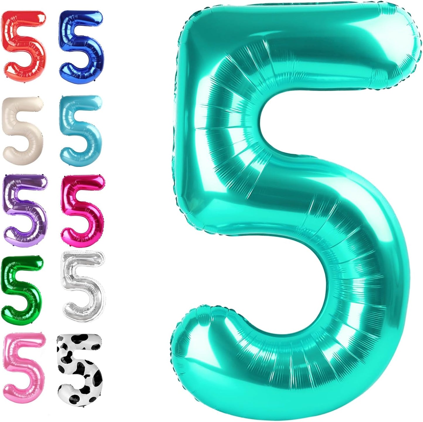 Large Teal Blue 40 Inch Birthday Number 5 Balloon, Teal Blue Five 5th 15 25 35 50 55 Birthday Anniversary Celebration Decorations, Foil Mylar Helium Numbers 5 Balloons Girl Boy Party Supplies