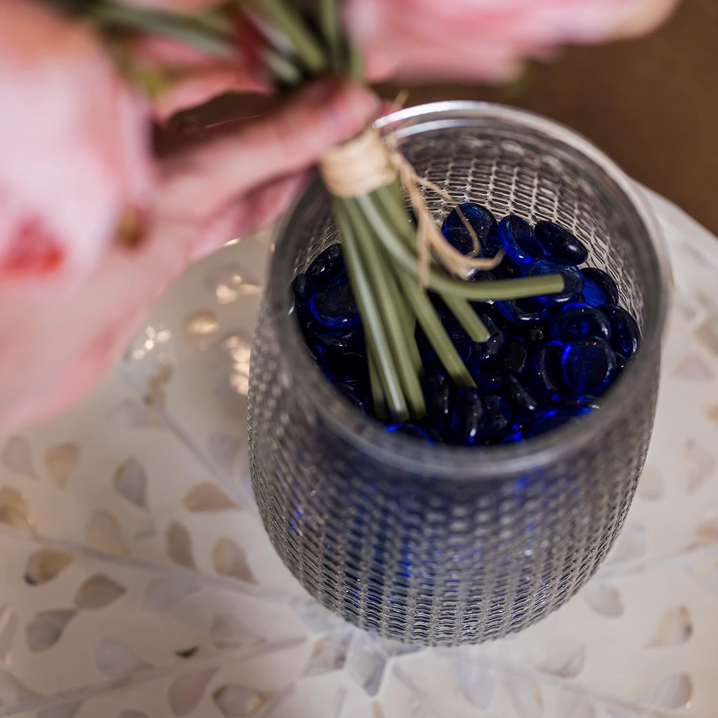 Galashield Flat Glass Marbles for Vases Cobalt Blue Glass Gems Beads Pebbles Vase Filler (1 LB, Approx. 105 PCS)