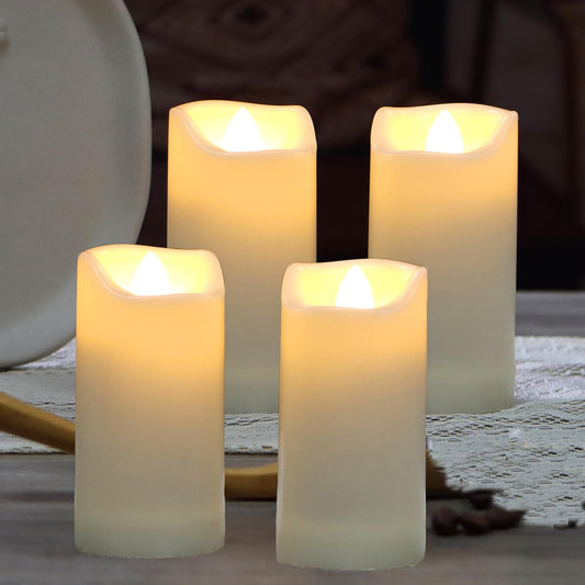 QIDEA 2”X4” Outdoor Waterproof Flameless Candles with Timer, Battery Operated Flickering Led Pillar Candles, Electric Plastic Fake Candles for Home Garden Wedding Halloween Xmas Decorations 4 Pack