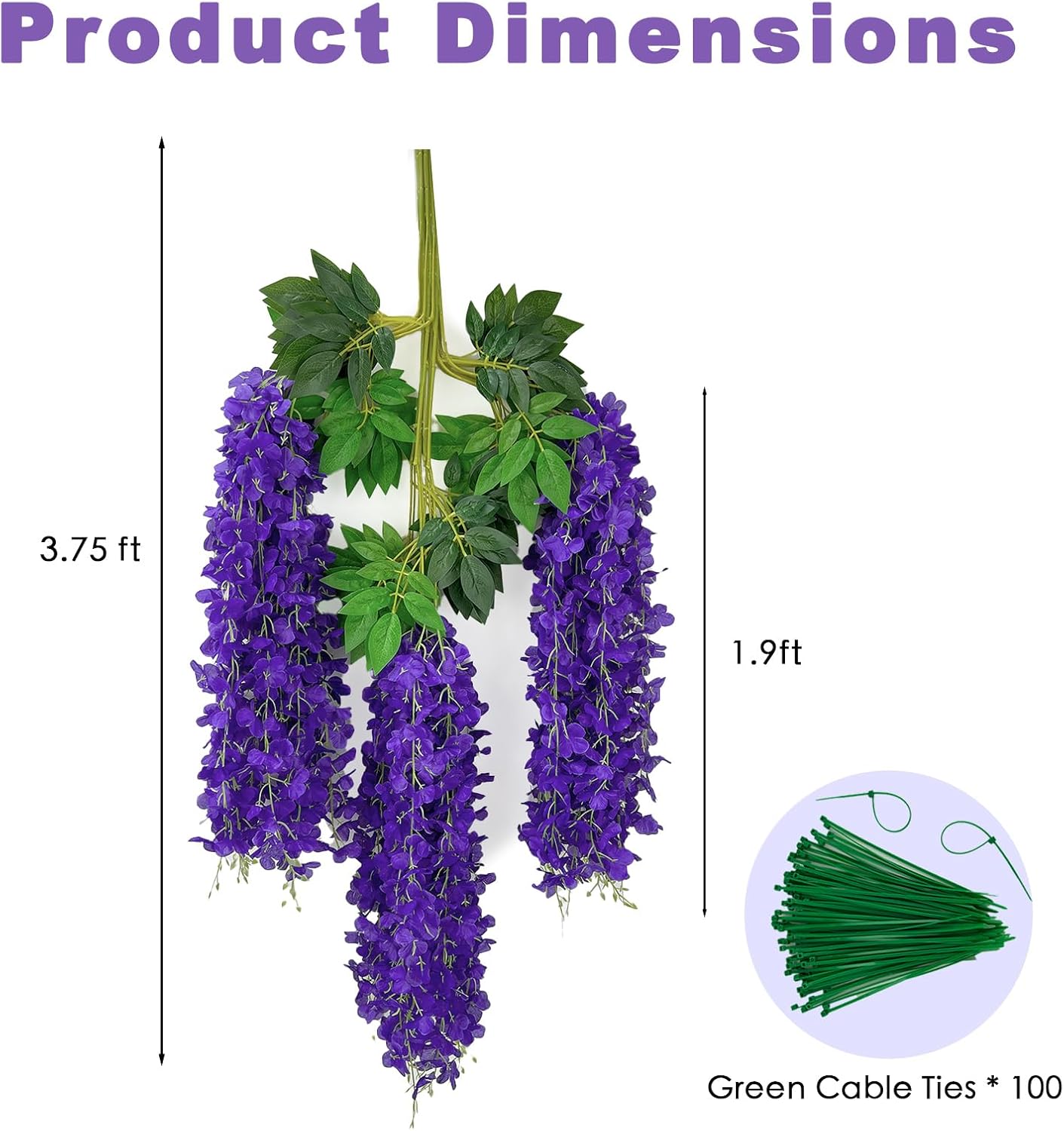 48 Pcs of Wisteria Hanging Flowers, 3.75 Ft Fake Wisteria Flower Strings, Artificial Wisteria Flowers Hanging Garland for Backdrop, Wedding, Ceremony,Garden and Home Wall Decoration (Dark Purple)