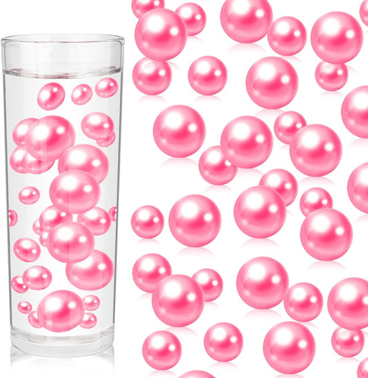 100PCS Fuchsia Faux Pearls Beads for Centerpiece Vases, Vase Filler Faux Pearls, No Holes Filler Beads for Party Anniversary Birthday Wedding Table Decor, 14/20/30mm