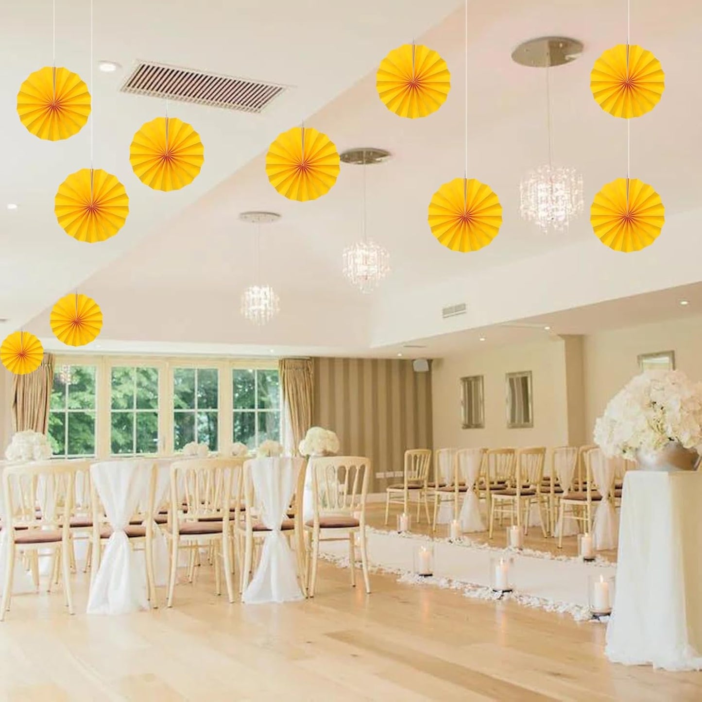 Yellow Birthday Decorations,DIY Yellow Paper Fans Hanging Decoration ,Party Supplies Party Fans 8in, Wedding Graduation Events Accessories 30 Color DIY Set （Yellow）