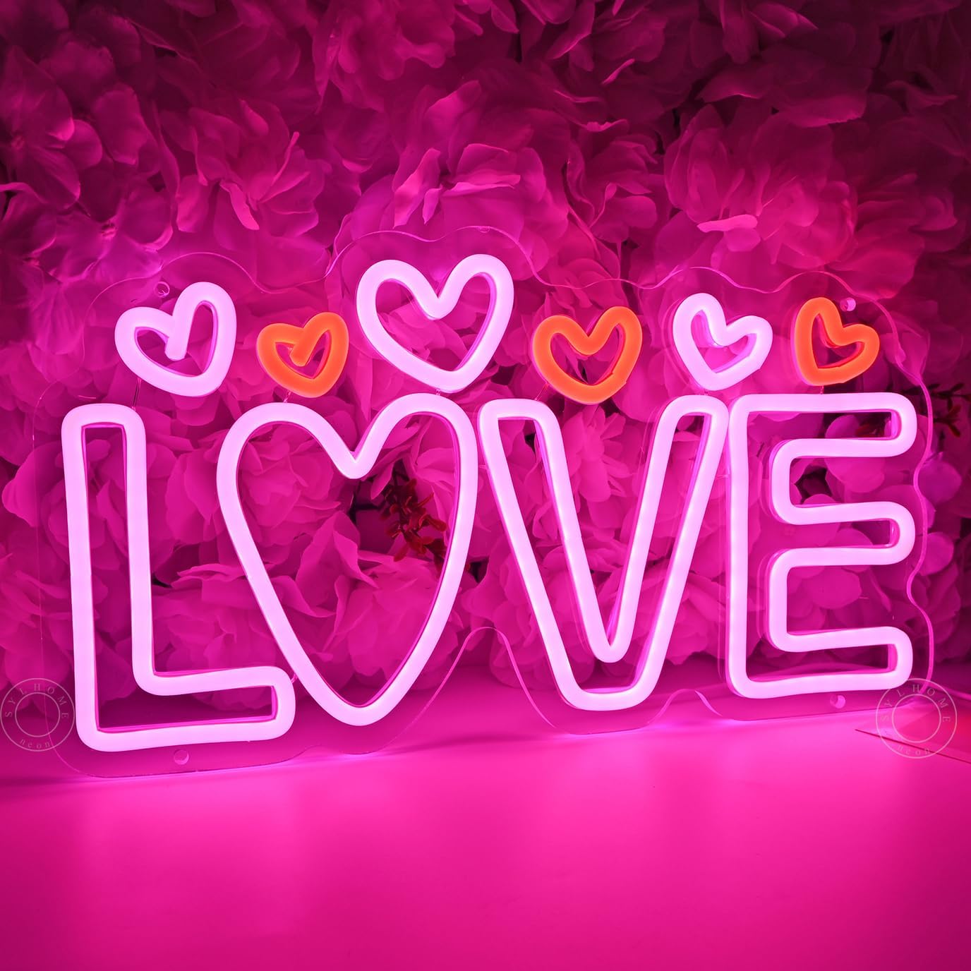 SYLHOME Led Neon Light Sign Love with Heart Kids Room Bedroom Wall Decor Sign Valentines Day Wedding Birthday Christmas Party Decor 15.75" X 8.66" USB