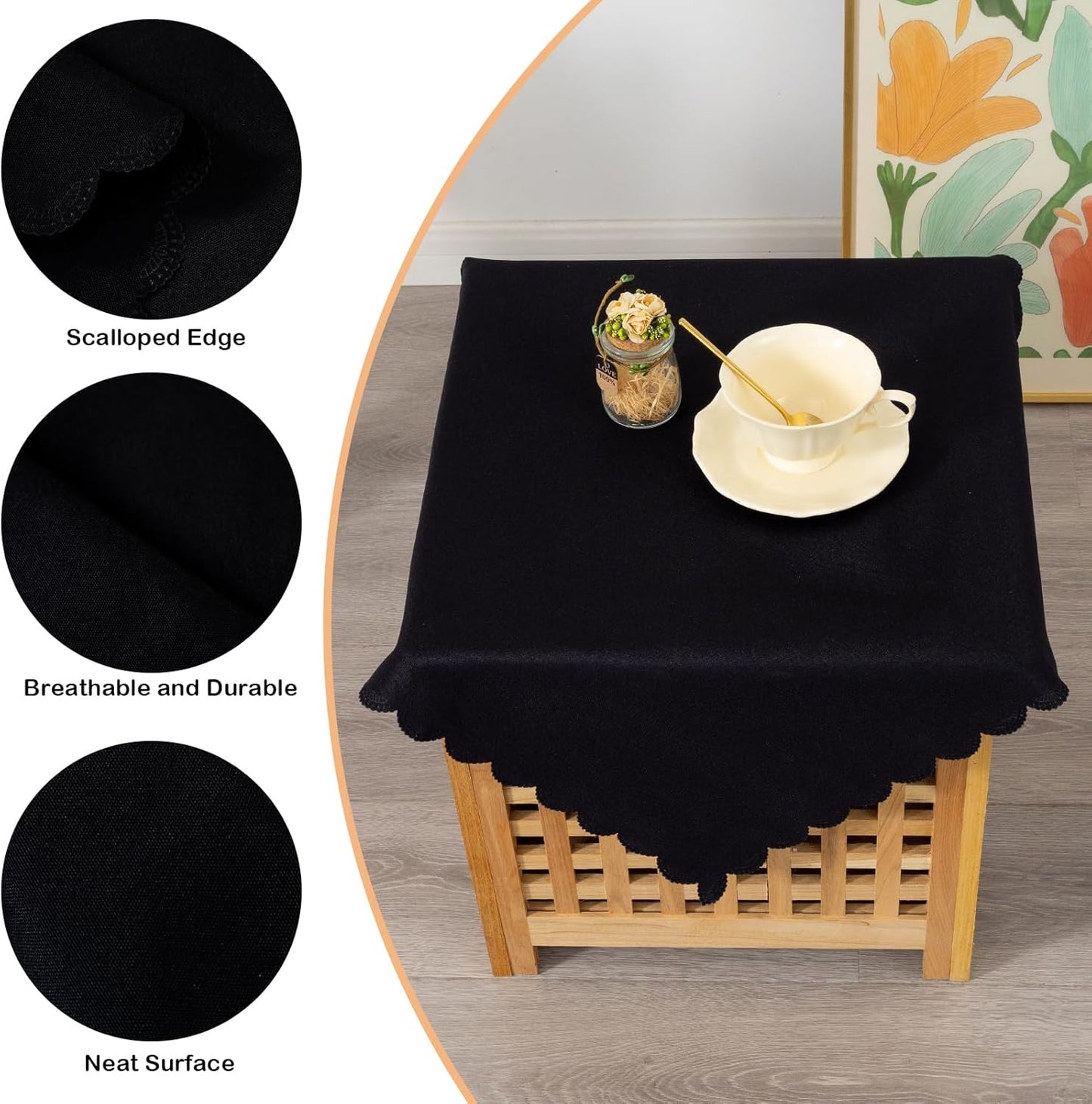 Small Square Black Tablecloth 24 x 24 Inch Polyester Fabric Washable Table Cover Decorative Wrinkle Resistant Solid Color Table Cloth for Nightstand Party Wedding Camping