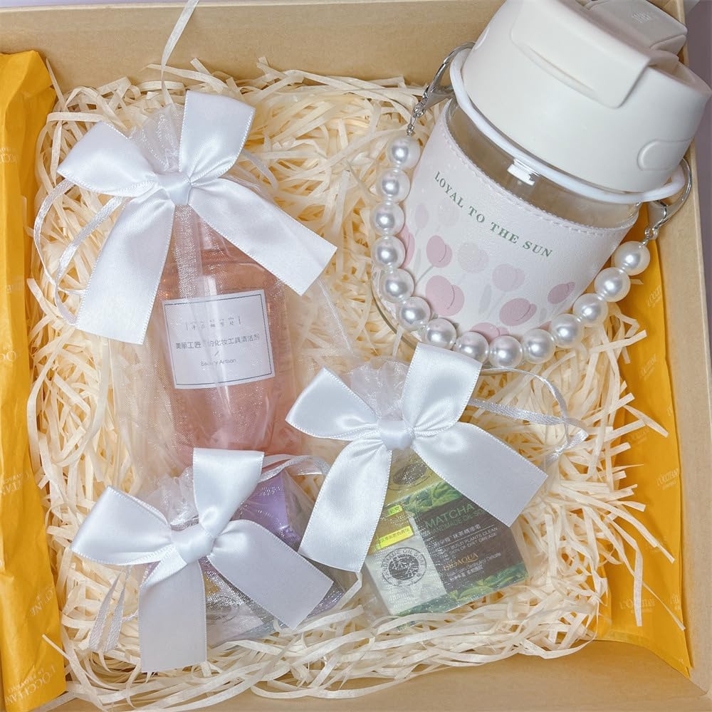 114 Pack Twist Tie Bows for Treat Bags 3" White Satin Ribbon Bows for Package Craft, Gift Wrapping Decoration, Candy Bags, Bakery Bags, Wedding, Baptism, Tableware Decor Party Decoration