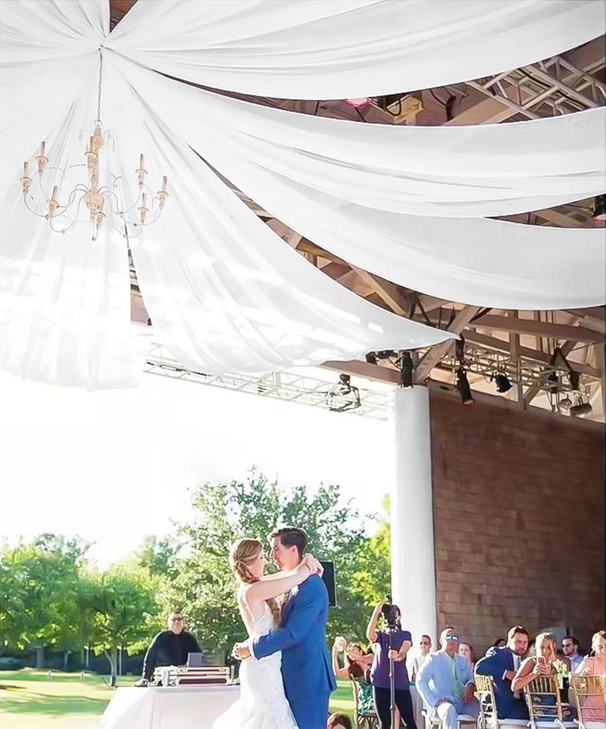 6 Panels White Ceiling Drapes for Wedding 5ftx10ft Sheer Drapery Chiffon Fabric Arch Draping Curtains for Party Ceremony Birthday Baby Shower Reception Stage Ceiling Decorations