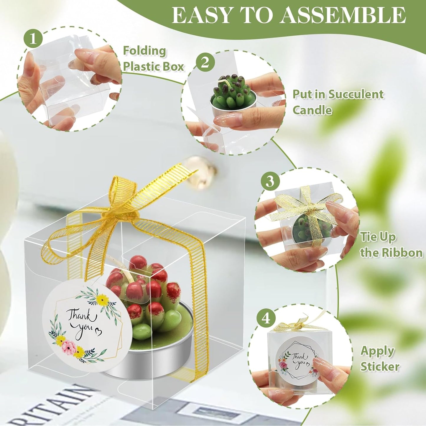 AZEAM 48 Pcs Succulent Candles Party Favors, Bulk Cactus Table Decor for Guests, Mini Tiny Handmade Plant Tealights Candle Decoration Set for Baby Shower Prizes Game Bridal Wedding Home Birthday