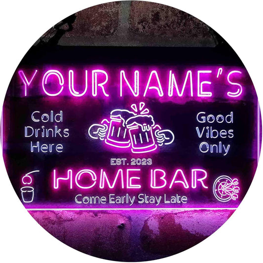 ADVPRO Personalized Your Name Custom Home Bar Beer Established Year Dual Color LED Neon Sign White & Purple 24 x 16 Inches st6s64-p1-tm-wp