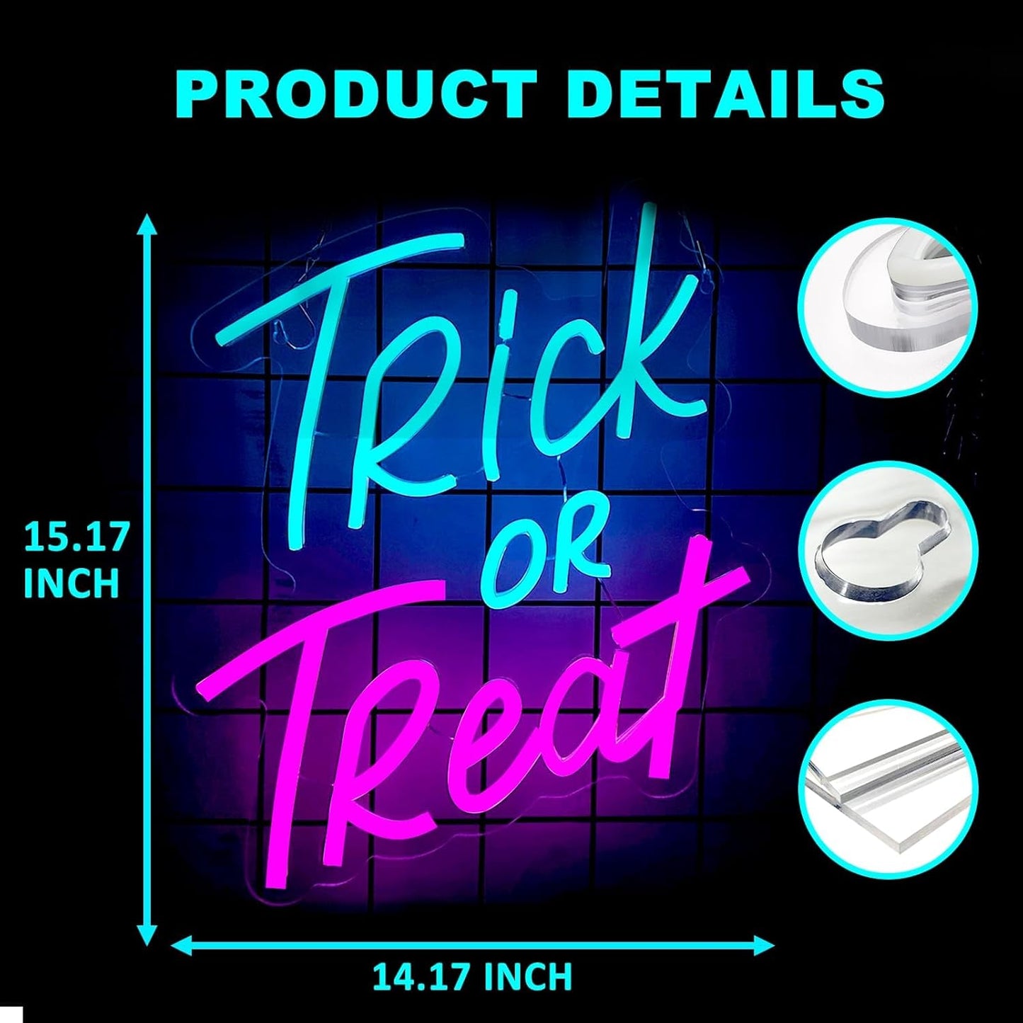 Trick or Treat Neon Sign Halloween, USB Halloween Neon LED Light for Wall Decor, Trick or Treat Halloween Sign Decorations for Home Bar Salon Coffee Stores Porch Front Door