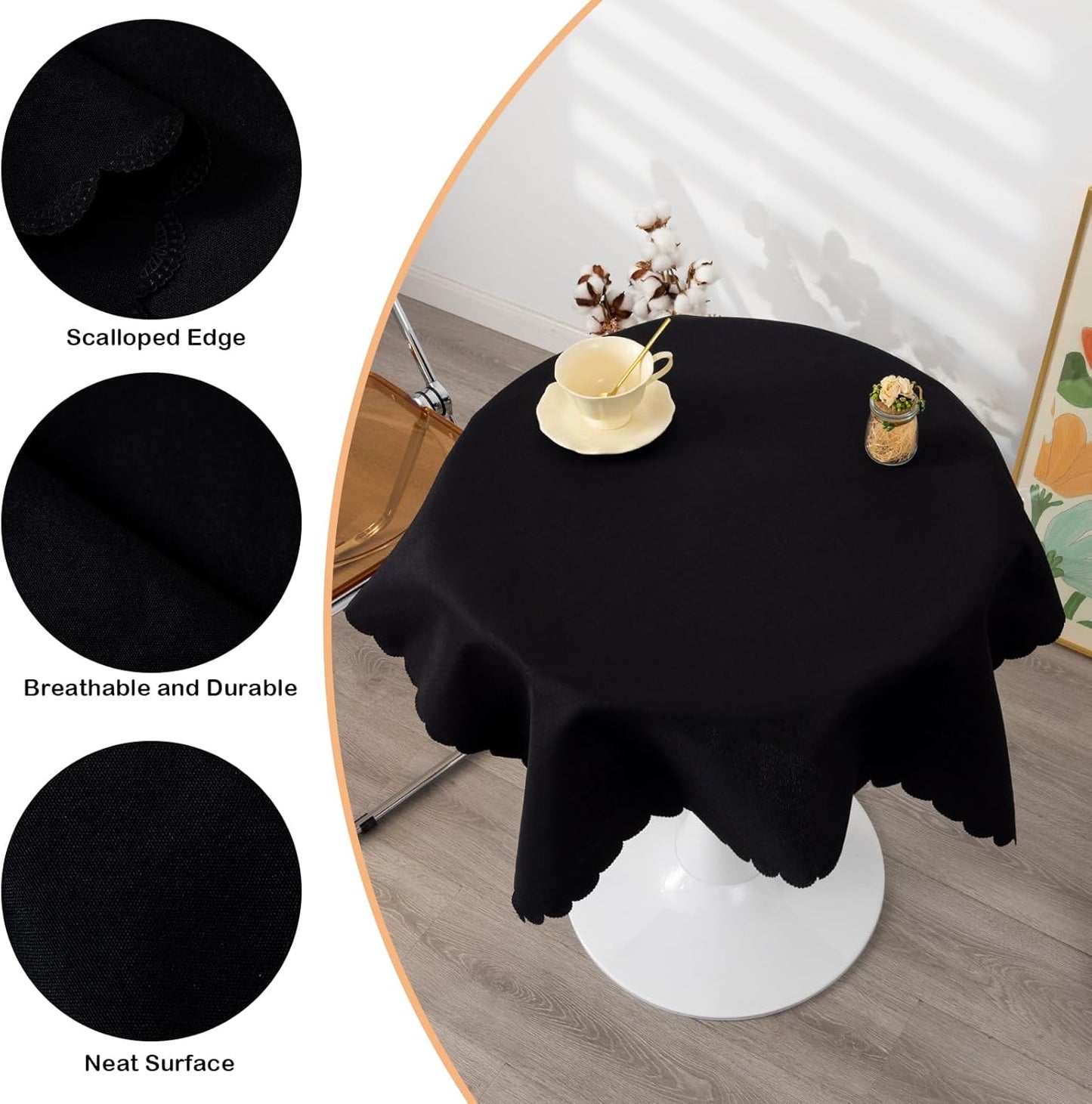 Square Black Tablecloth 43 x 43 Inch Polyester Fabric Washable Table Cloth Decorative Wrinkle Resistant Solid Color Table Cover for Kitchen Dinning Party Wedding Camping