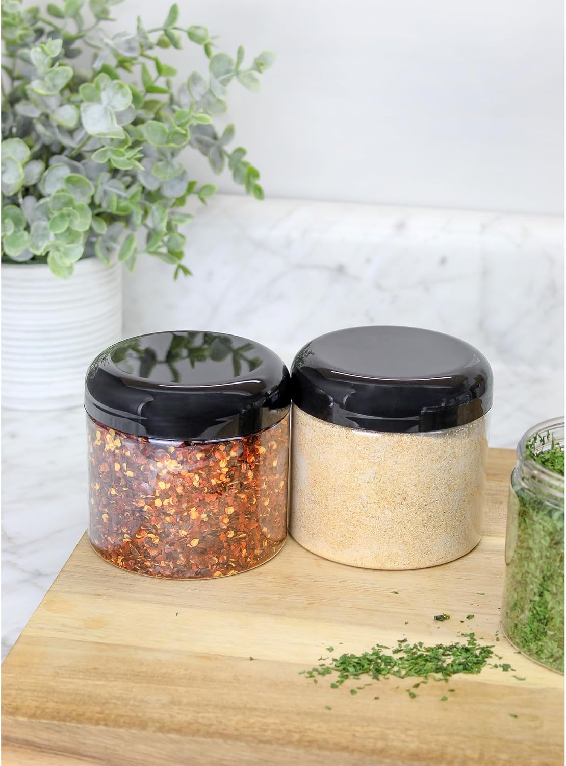 Cornucopia Brands 16oz Clear Plastic Jars w/Domed Lids (6-Pack); BPA Free PET Stackable Straight Sided Canisters for Bathroom & Kitchen Storage