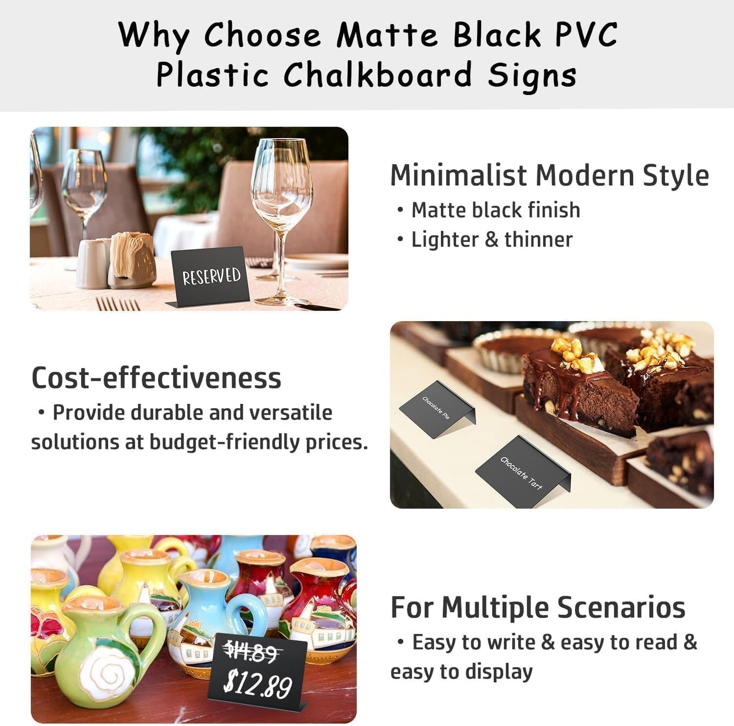 PigPotParty 18 Pcs 4"x3" Mini Food Labels for Party Buffet - Mini Chalkboard Signs for Food Display - Food Labels - Table Name Tags - Wedding Place Cards - Include 2 Wet Erase Markers