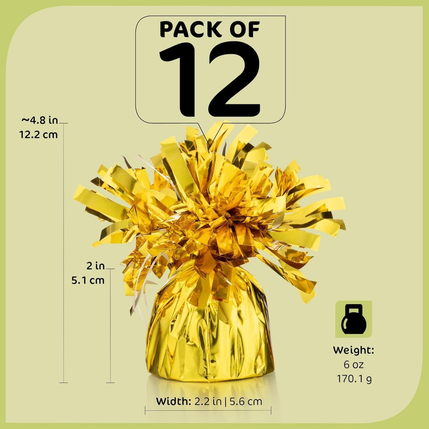 Gold Balloon Weights, Heavy Balloon Weight Pack of 12 Metallic Foil Weights for Balloons, Birthday Party & Wedding Table Centerpiece Ballon Weight, 4.8’’ DIY Ballon Weights for Helium Balloons