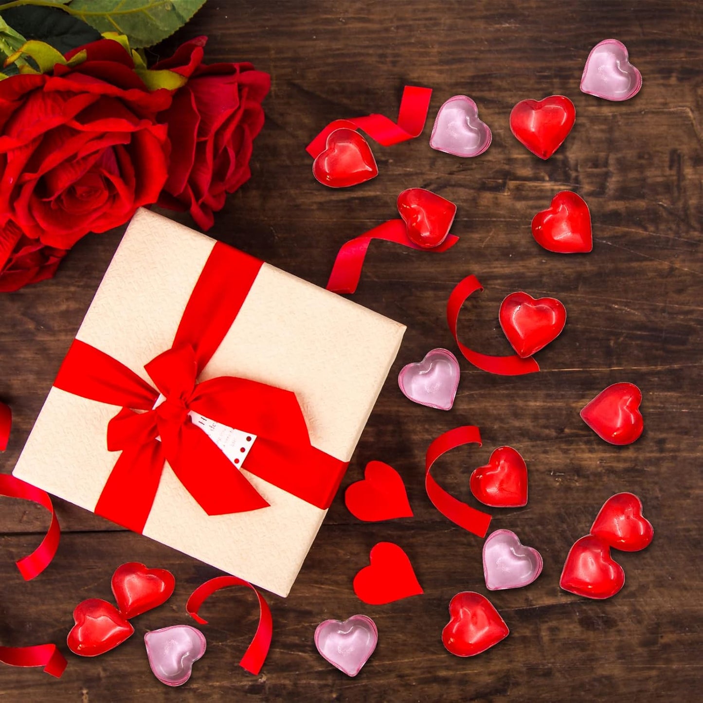 200pcs 3D Red Acrylic Heart 22 mm Acrylic Hearts Shaped Plastic Heart Vase Filler Table Decor Pink&Red