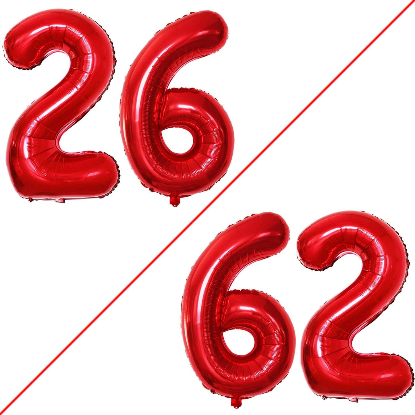 GOER Number 26 Balloons for 26th Birthday Party Decorations,42 Inch Jumbo Foil Helium 62 Balloons for 62nd Birthday Party Decoration (Red)