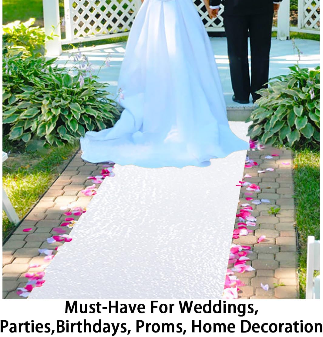 ShinyBeauty White Sequin Sparkle Wedding Aisle Runner 3FTx15FT Elegant Bridal Carpet for Indoor & Outdoor Ceremonies, Reusable Decor