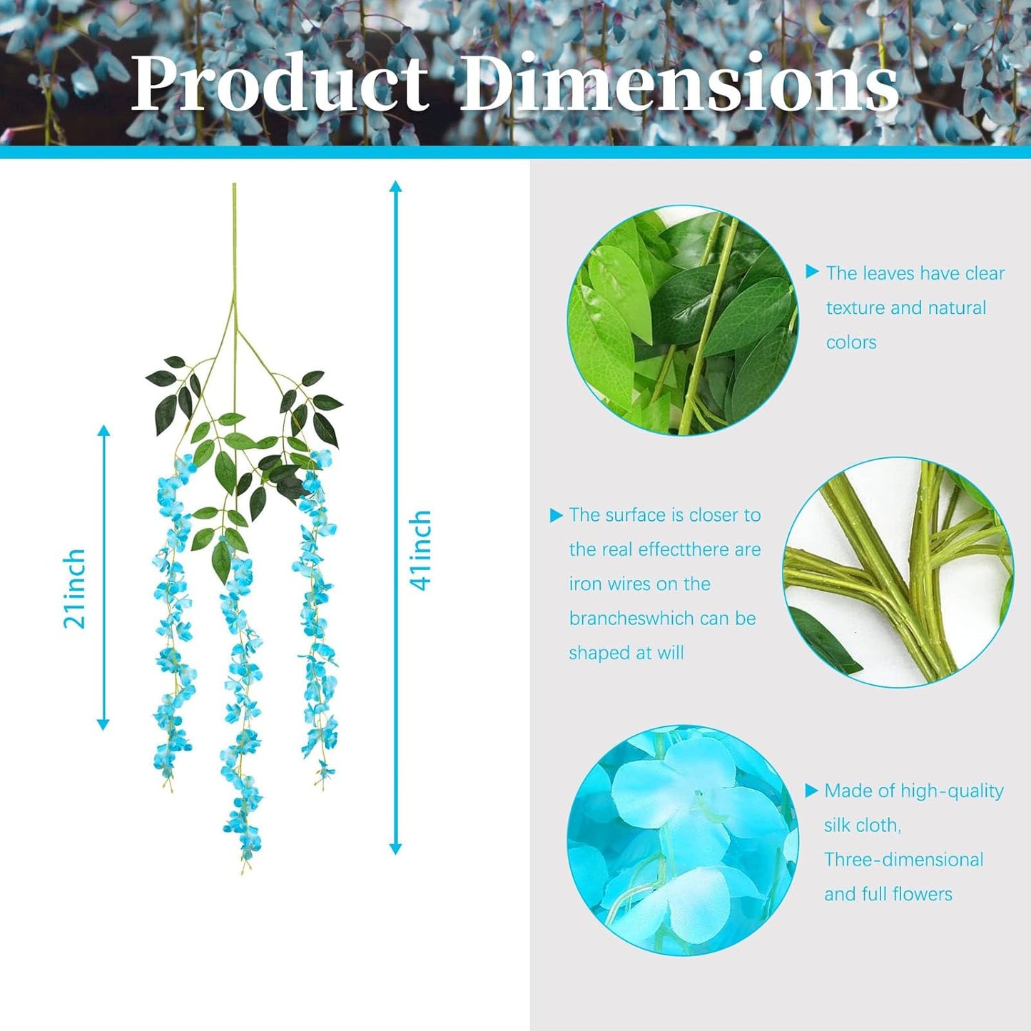 12 Pack Wisteria Hanging Flowers, 3.44 Ft Fake Hanging Flowers, Artificial Wisteria Garland Vines for Wedding Room Backdrop Outdoor Patio Garden Decoration