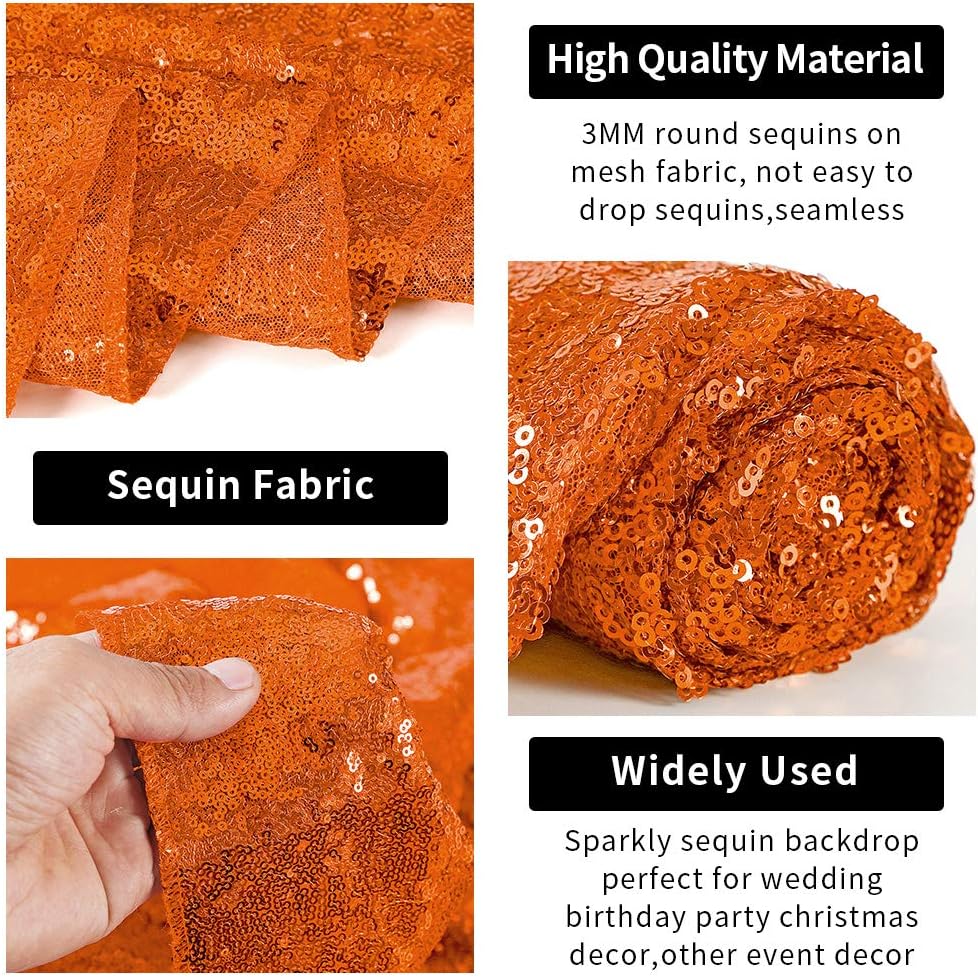 Hahuho Orange Sequin Backdrop Curtain, 4PCS 2FTx8FT Glitter Backdrop Curtain for Parties, Christmas, Wedding, Party Decoration（4 Panels, 2FT x 8FT, Orange