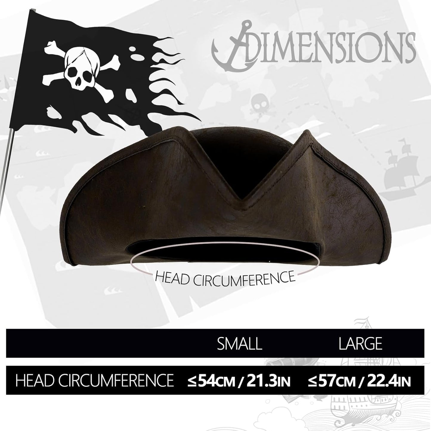 HOMELEX Pirate Hat for Kids Colonial Tricorn Halloween Adult Revolutionary war Costume Accessory