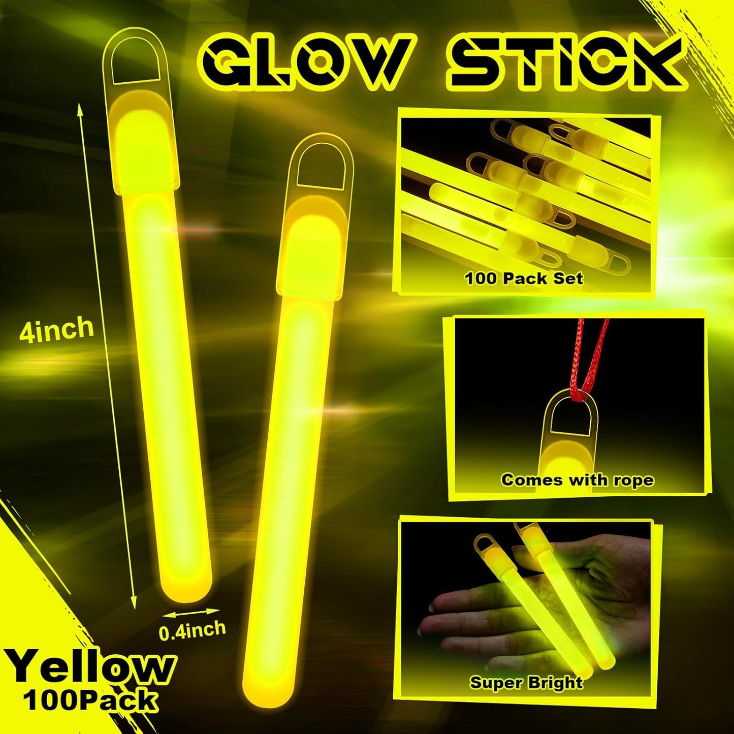Lewtemi 4" or 6" 100 Pack Bright Glow Sticks Bulk, Glow in The Dark Party Supplies Birthday and Holidays Party Favors