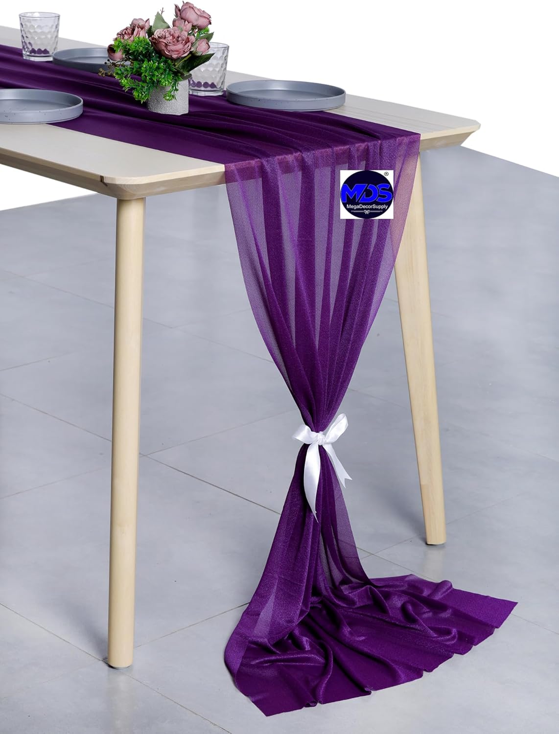 MDS Halloween Chiffon Table Runner - 5 Pack, 29 x 170 Inches, 14ft Each - Sheer Spooky Table Runners for Haunted House Parties, Trick-or-Treat Tables, Witchy Décor, Wedding & Events - Cadbury Purple