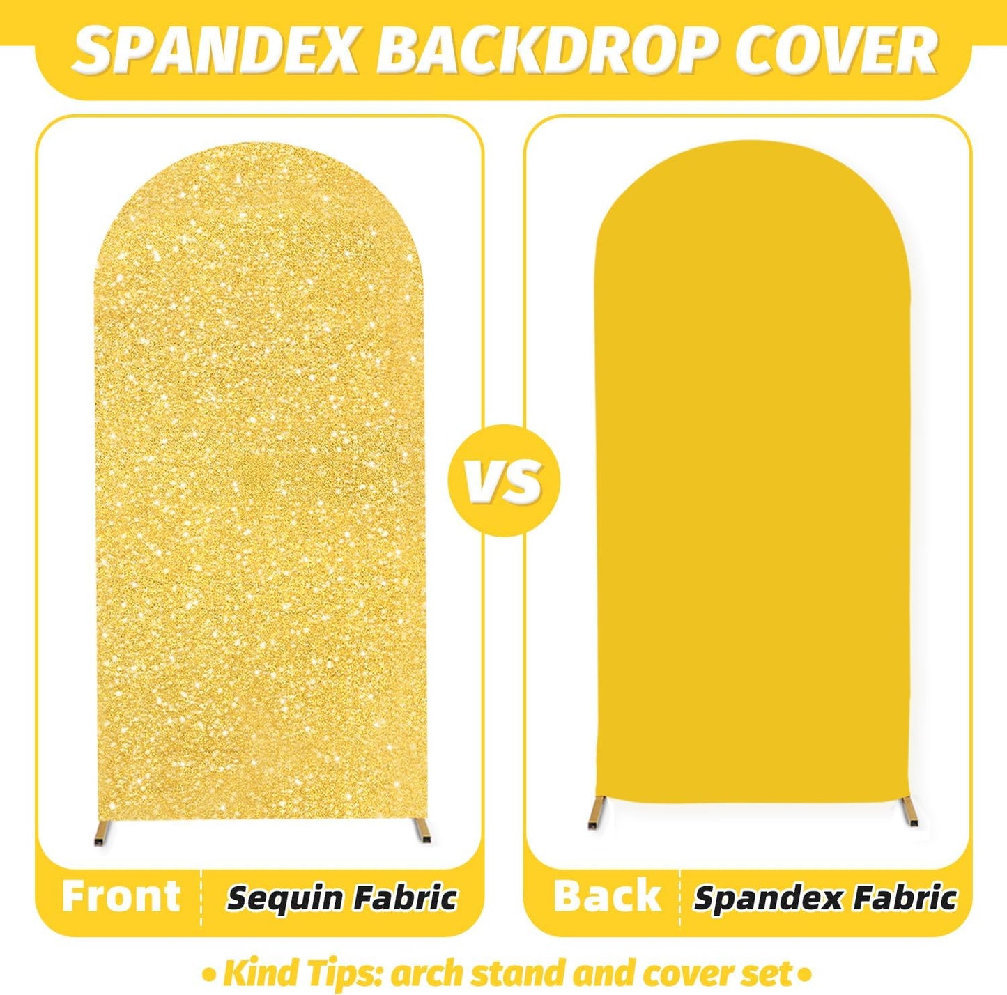 MODFUNS Arch Backdrop Stand and Cover Set 4&5&6ft Gold Sequin Arch Stand Cover Metal Arch Frame Vintage Backdrop Stands for Baby Shower Birthday Party Ceremony Decoration