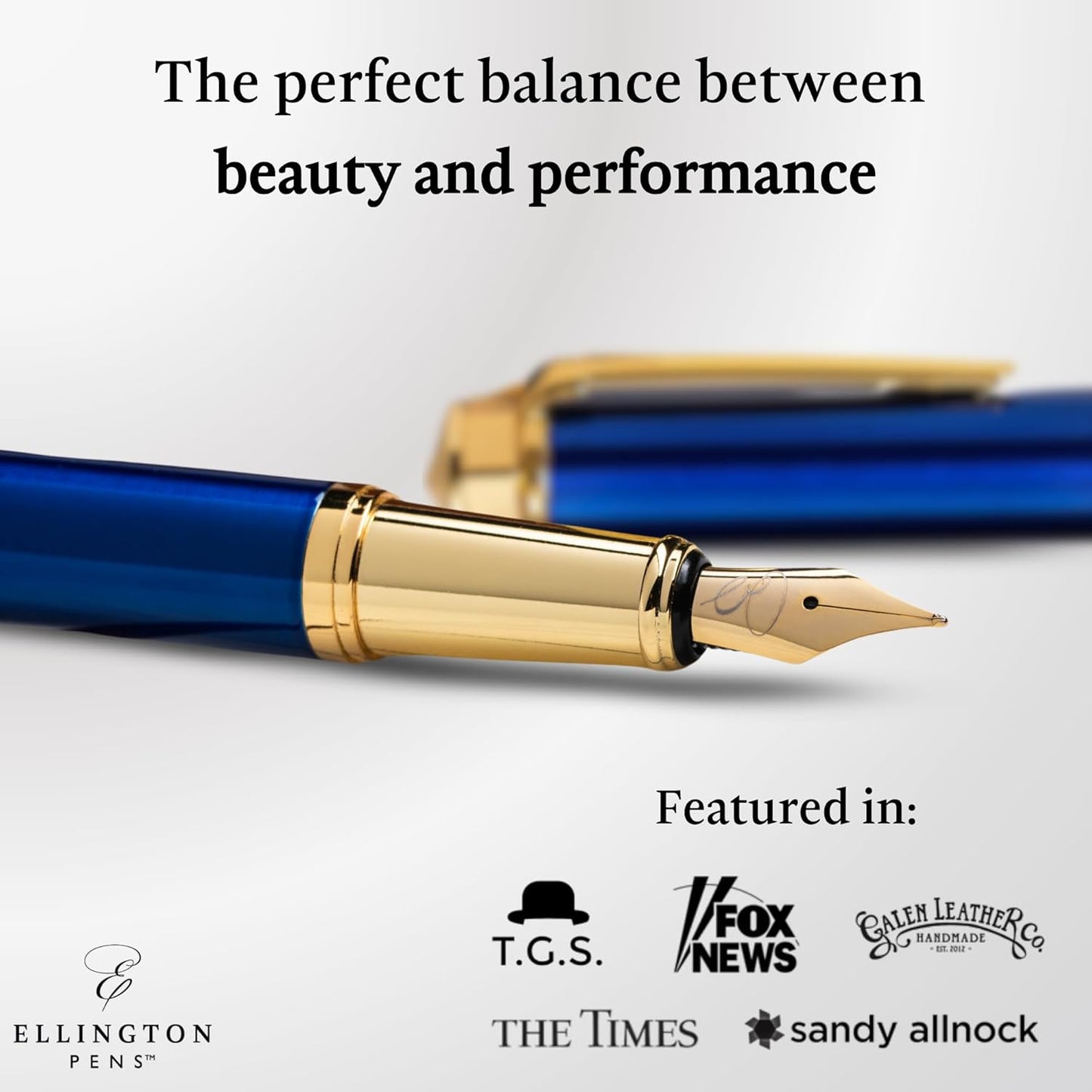 Ellington Pens Luxury Fountain Pen Set- Fountain Pens for Writing - Smooth Fine Nib - Includes Refillable Ink Converter, 3 Ink Cartridges [Black & Blue], Gift Box - Elegant Calligraphy