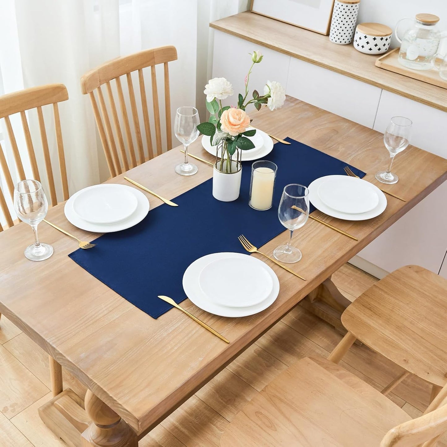 2 Pack Navy Blue Small Short Table Runner 12 x 24 Inch Solid Color Runners Coffee Table Dresser for Daily Party Home Decoration