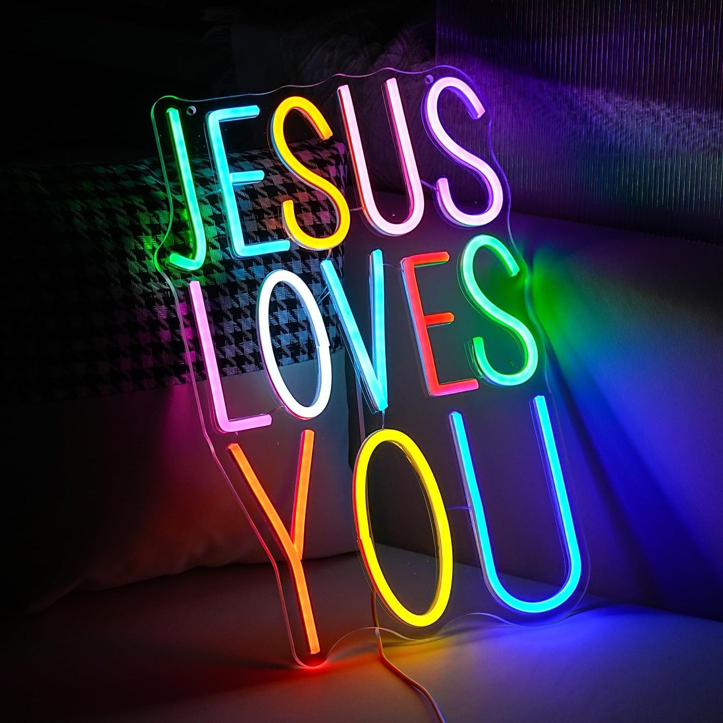Jesus Loves You Neon sign Colorful Led Letters Sign Neon Light for Wall Decor Dimmable Jesus Light Up Sign for Home Christ Church Wedding Birthday Party Decor(USB Power)