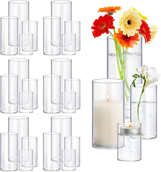 24 Pack Thick Glass Cylinder Vases 4,6,9,12 Inch Tall Clear Flower Vase Hurricane Floating Candle Holder for Table Centerpiece Wedding Home Decor
