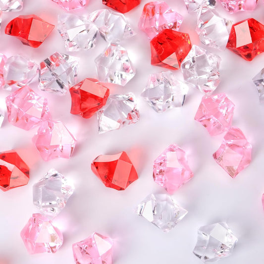 Babenest Acrylic Crushed Ice Rocks, 150 PCS Fake Crystals Plastic Ice Cubes Diamonds Gems for Vase Fillers, Home Decoration, Table Scatter, Event, Wedding, Arts & Crafts(Clear/Pink/Red)