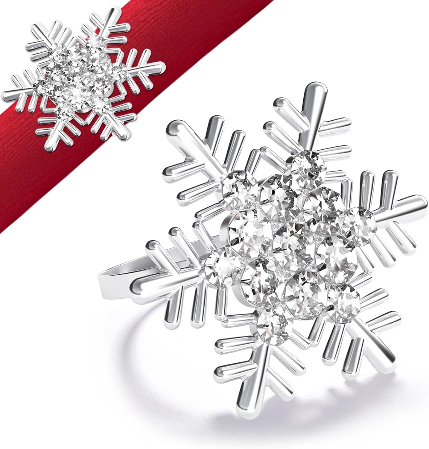 Halatool Christmas Silver Snowflake Napkin Rings Set of 6, Dinner Table Napkin Holder for Christmas Thanksgiving Winter Holiday Place Setting, Weddings, Party Table Decoration