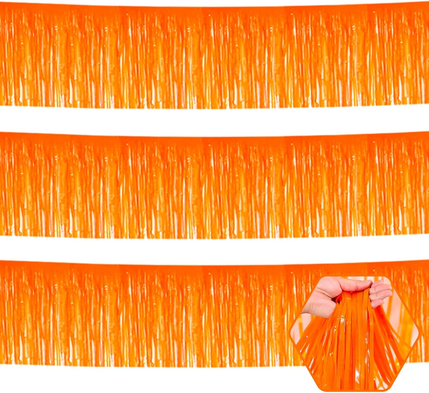 3 Pack 10 Long Macaron Orange Metallic Foil Fringe Garland Wall Hanging Tassle Banner, Mother's Day, Easter, Parade Floats, Birthday, Theme Party, Wedding Party Decorations