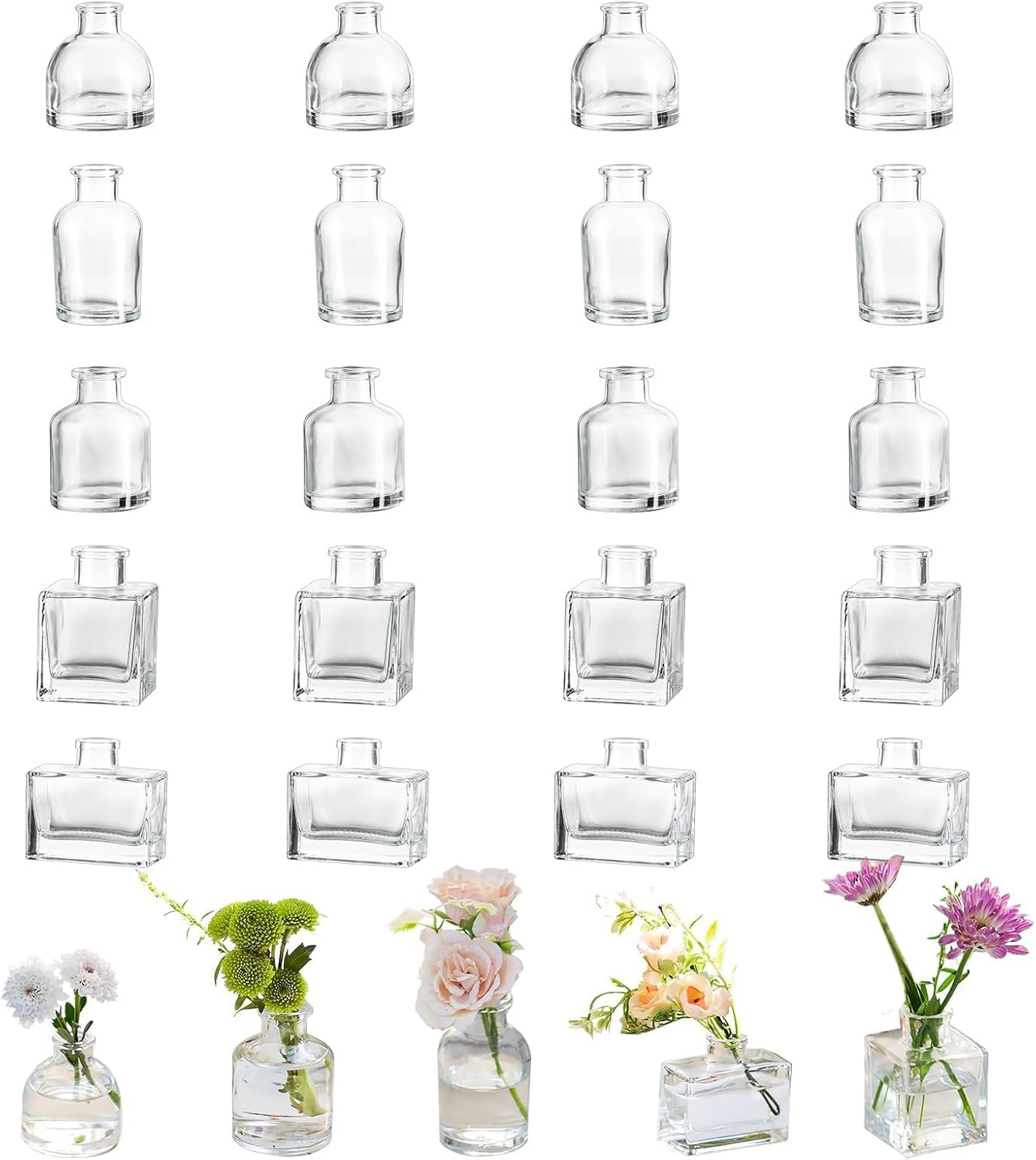 Glasseam Mini Bud Vases for Centerpieces: Clear Small Flower Vase Set of 20 Cute Tiny Glass Vases for Flowers Modern Decorative Wedding Table Centerpiece for Dining Room Decoration