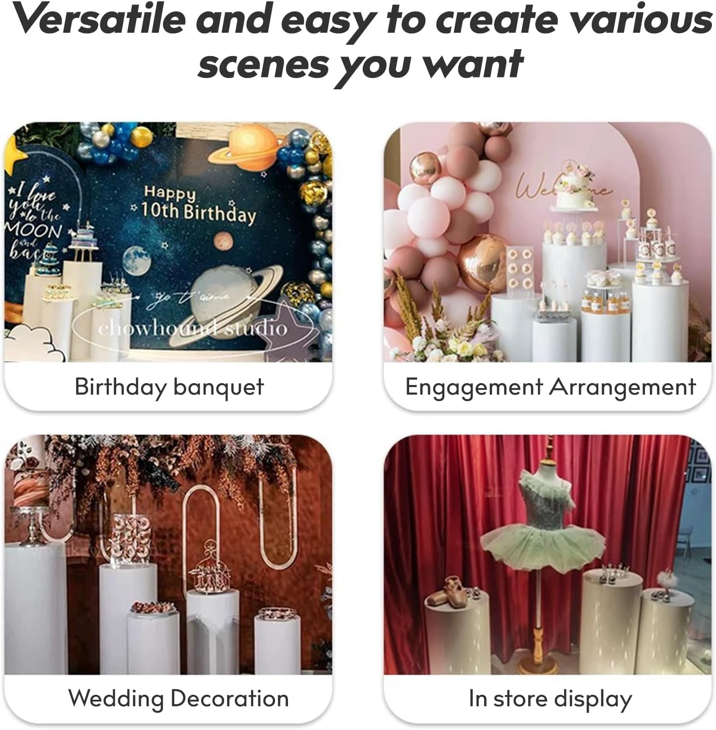 5PC Cylinder Pedestal Stands for Party, White Round Large Cylinder Tables, Pedestal Display Plinth Pillars for Wedding Ceremony Birthday Party Art Decor