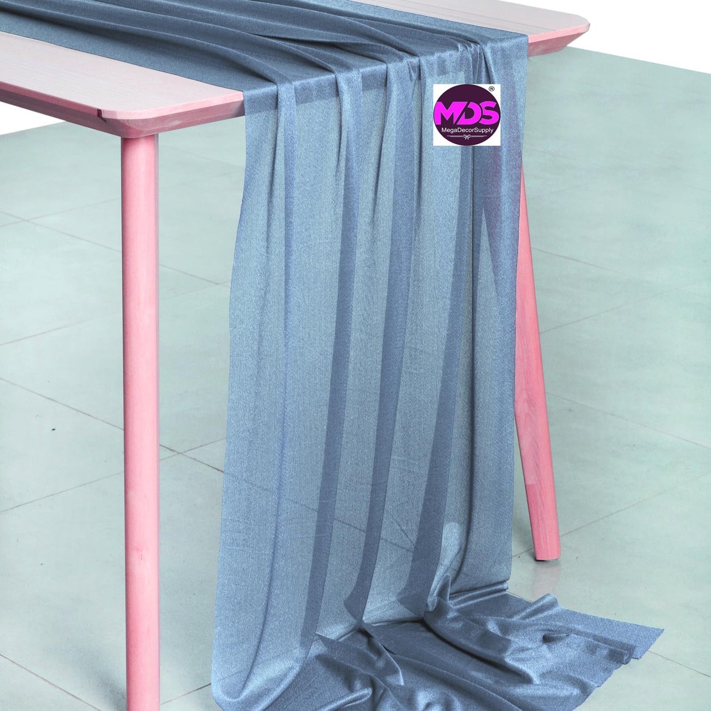 MDS 15 Pack 10ft Chiffon Table Runner 29 x 120 Inches Sheer Wedding Runner Romantic Rustic Table Runner for Wedding Decorations, Birthday Parties, Bridal Shower Party Arch Decor - Dusty Blue