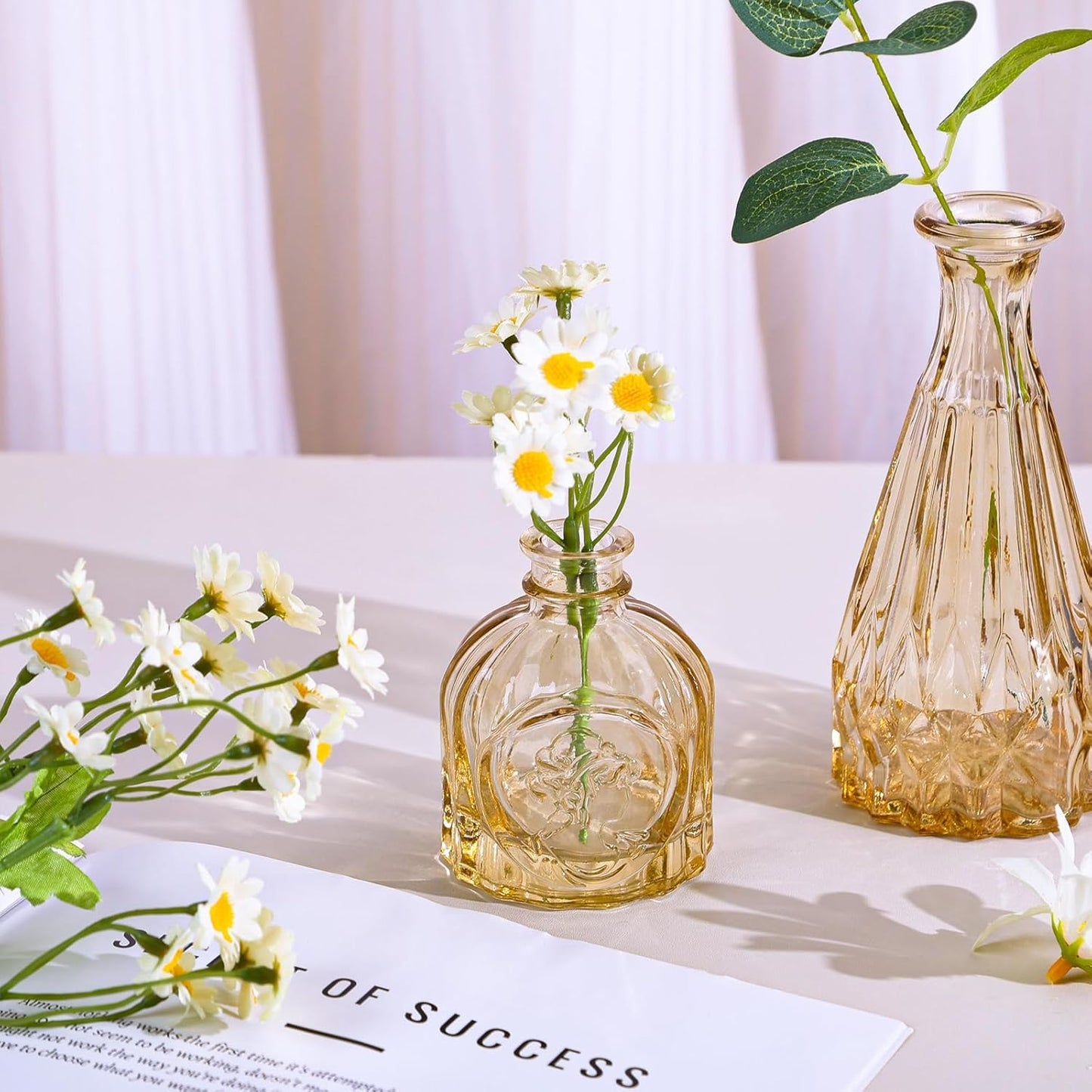 Amber Glass Bud Vases Set of 12, Gold Mini Flower Vase for Centerpieces, Small Vases in Bulk for Wedding Decorations, Vintage Vase for Table, Recepetion, Home Décor