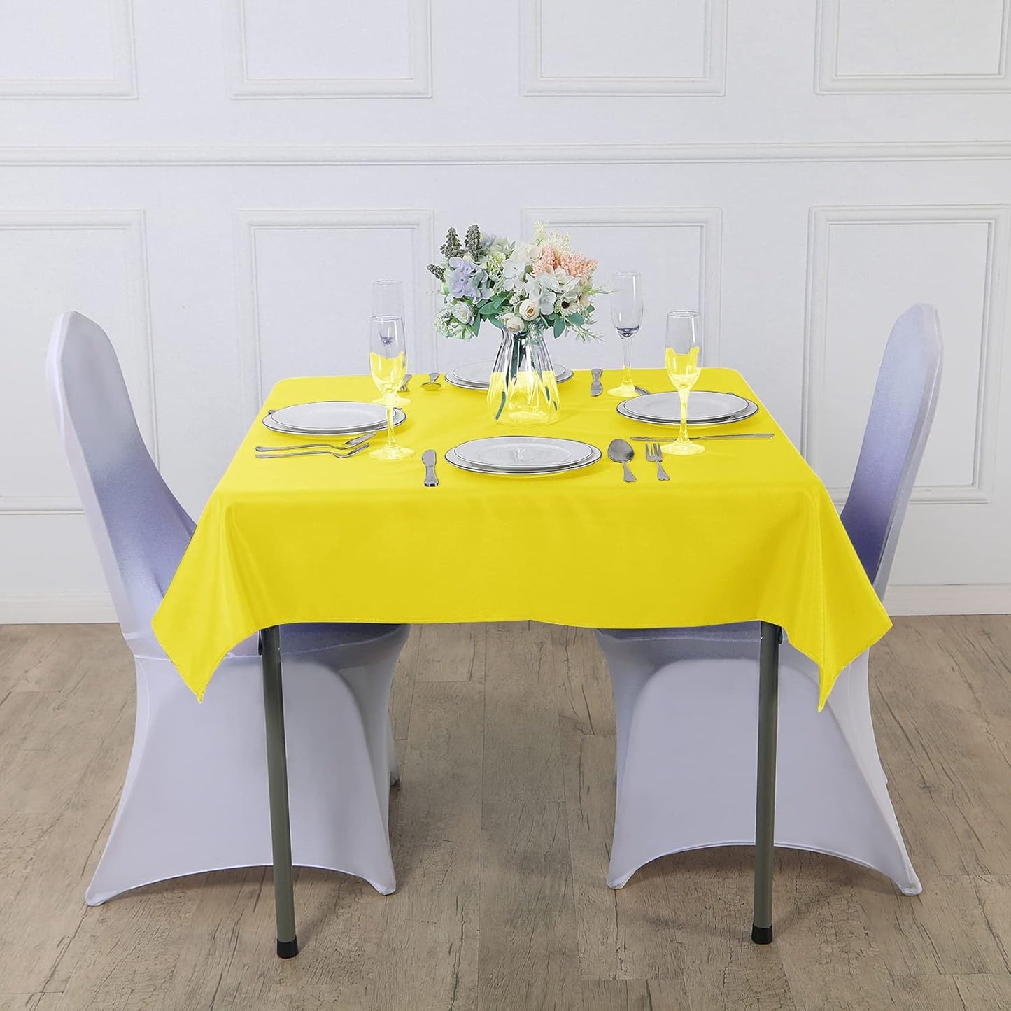 Cupuamon Square Tablecloth 52x52 inch Washable Polyester Fabric Table Cloth for Wedding Party Dining Banquet Decoration（52x52,Yellow）