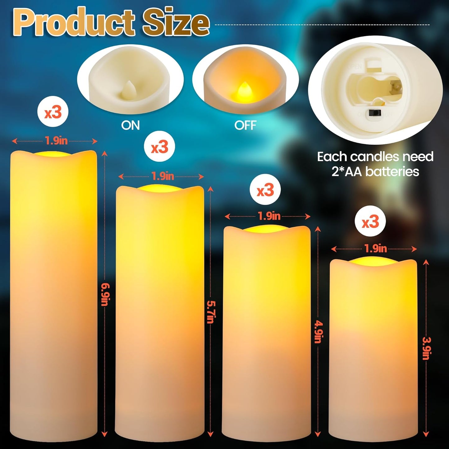 Da by Waterproof Outdoor Flameless LED Battery Candles, 12 High-Temperature Resistant Simulated Candles