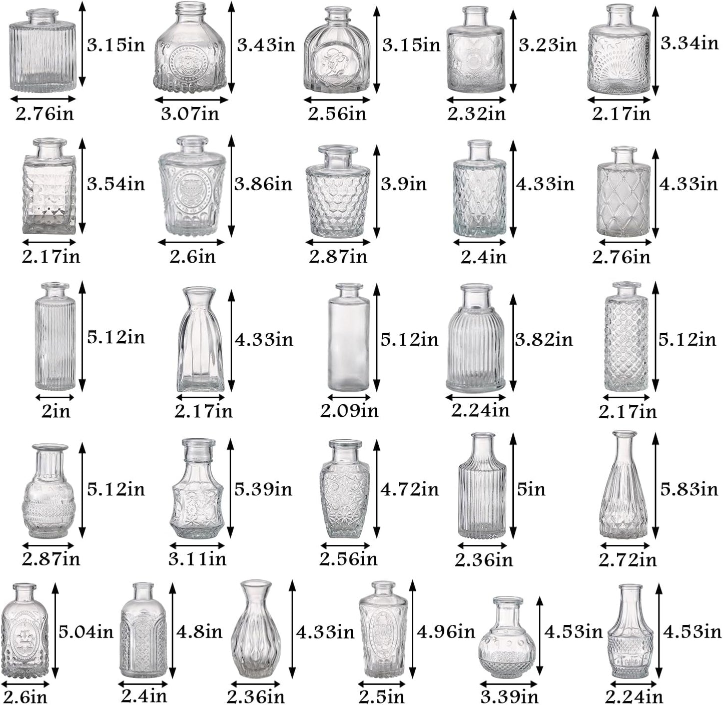 Bud Vases in Bulk 30, Clear Glass Bud Vases for Centerpieces, Small Vase for Flowers, Mini Vintage Flower Vase for Centerpieces, Wedding Table Decor, Home Decor